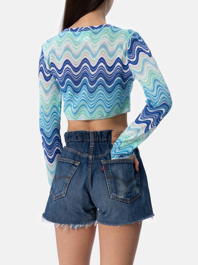 Mc2 Saint Barth T-shirt cropped Siviglia da donna in maglia raschel Ultimi tre giorni