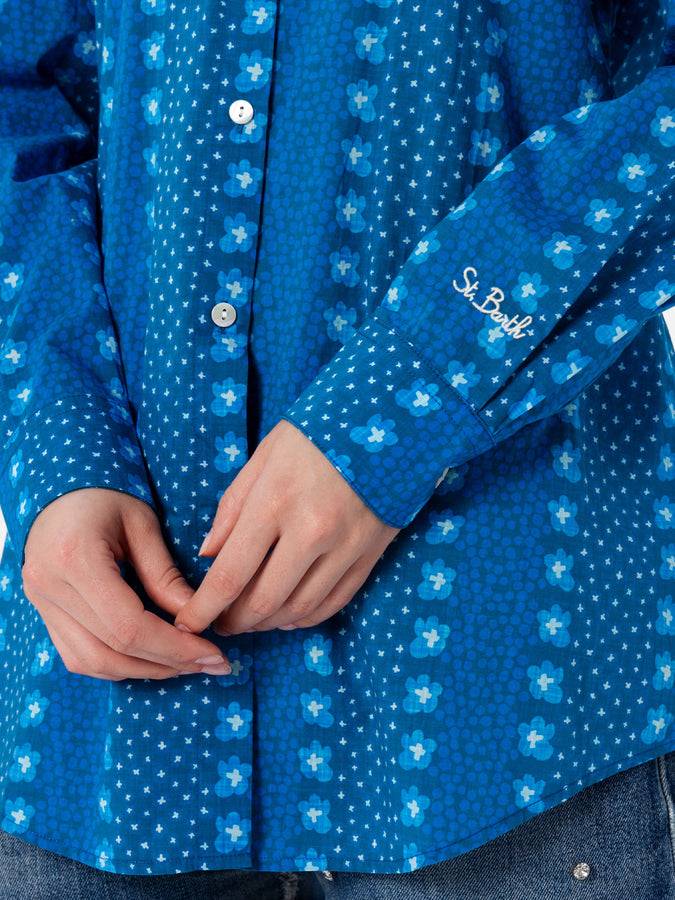 Mc2 Saint Barth Camicia da donna Brigitte in cotone con stampa fiori indaco Latest stili