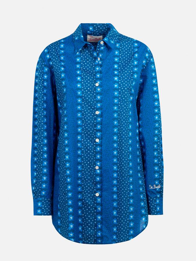 Mc2 Saint Barth Camicia da donna Brigitte in cotone con stampa fiori indaco Latest stili