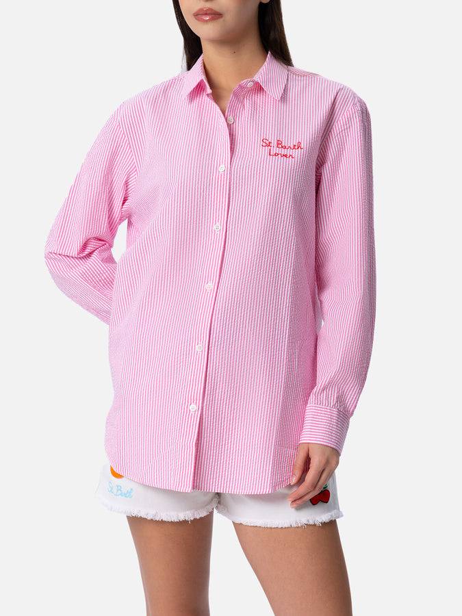 Mc2 Saint Barth Camicia over da donna in cotone stampa righe Brigitte | EDIZIONE SPECIALE SNOOPY PEANUTS Ultimo giorno