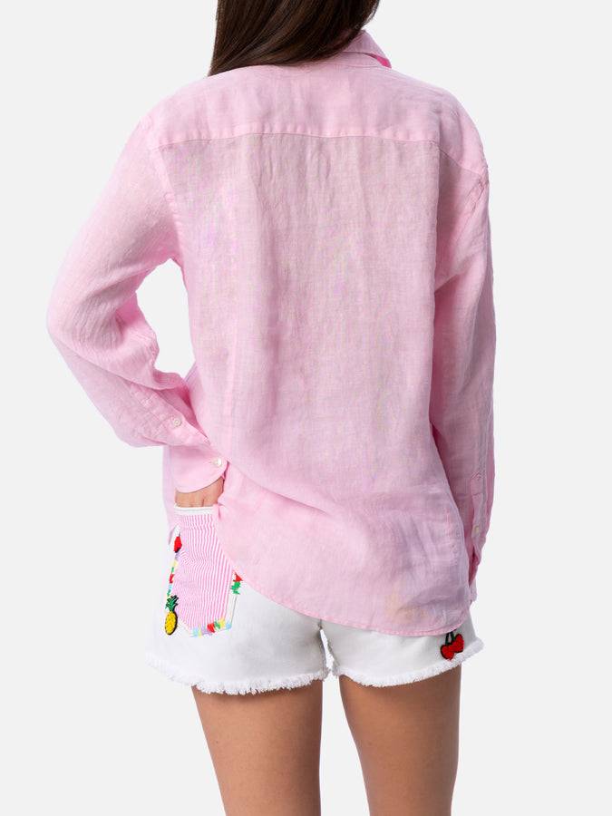Mc2 Saint Barth Camicia classica da donna in lino rosa Meredith Fino al 60% di sconto