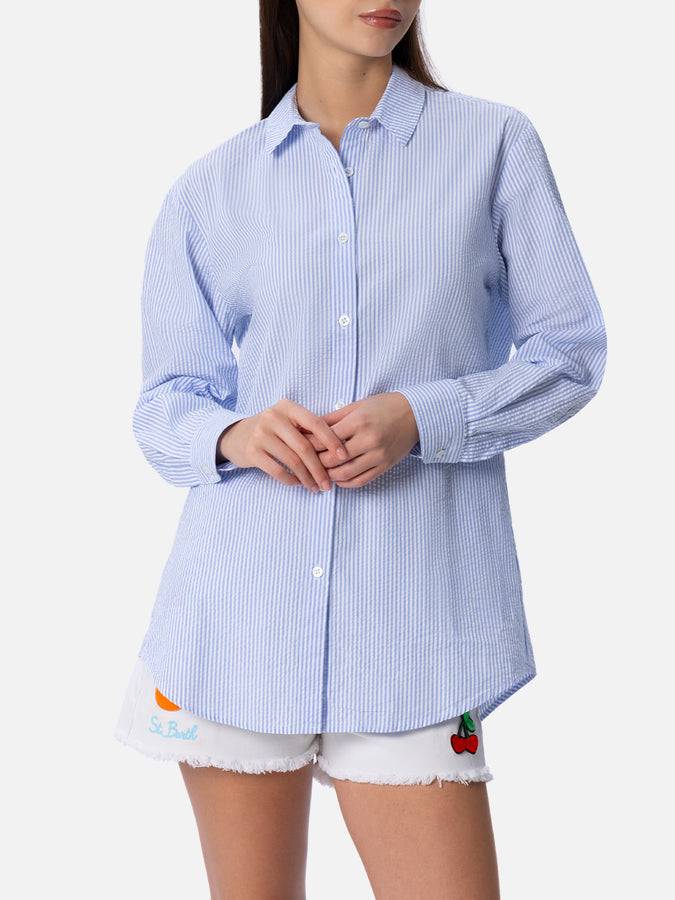 Mc2 Saint Barth Camicia da donna over in cotone seersucker Brigitte Sostegno trimestrale