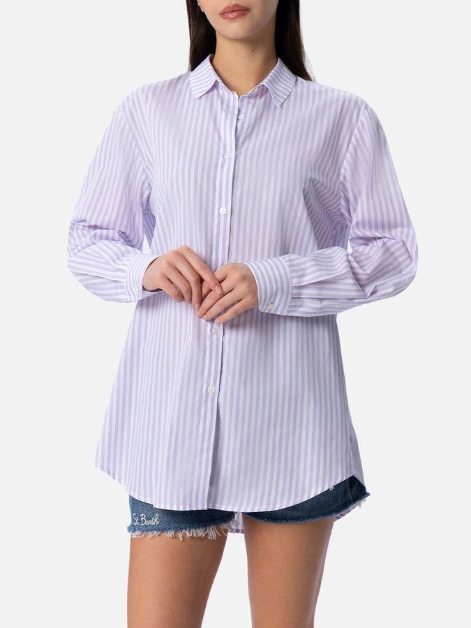 Mc2 Saint Barth Camicia over da donna Brigitte in cotone stampa righe Fino al 55% di sconto