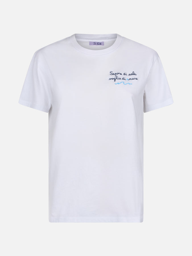 Mc2 Saint Barth Woman cotton jersey crewneck t-shirt Emilie with Voglia di amare embroidery | @serepocaiontas SPECIAL EDITION Enormi sconti