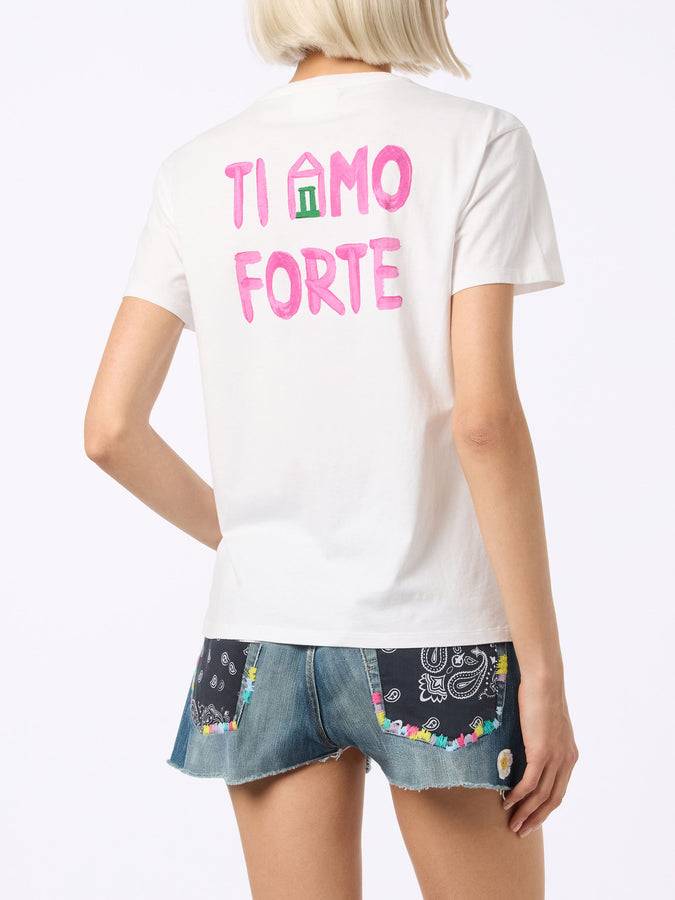 Mc2 Saint Barth Woman cotton jersey crewneck t-shirt Emilie with Amo Forte print | ALLE BOE SPECIAL EDITION Trasporto libero internazionale
