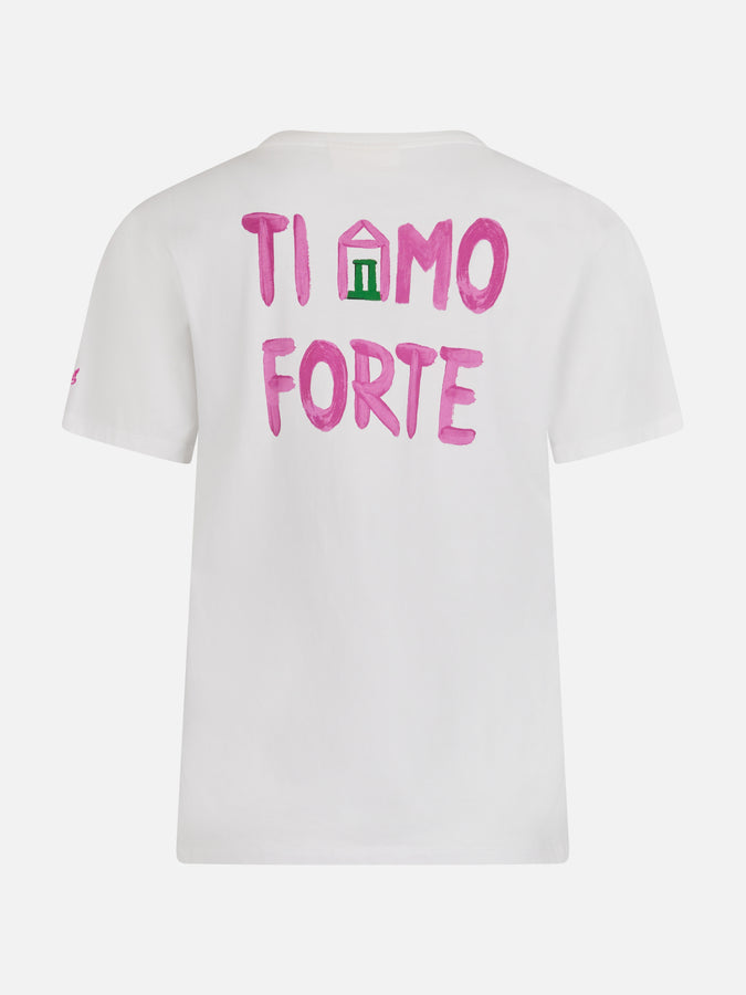 Mc2 Saint Barth Woman cotton jersey crewneck t-shirt Emilie with Amo Forte print | ALLE BOE SPECIAL EDITION Trasporto libero internazionale