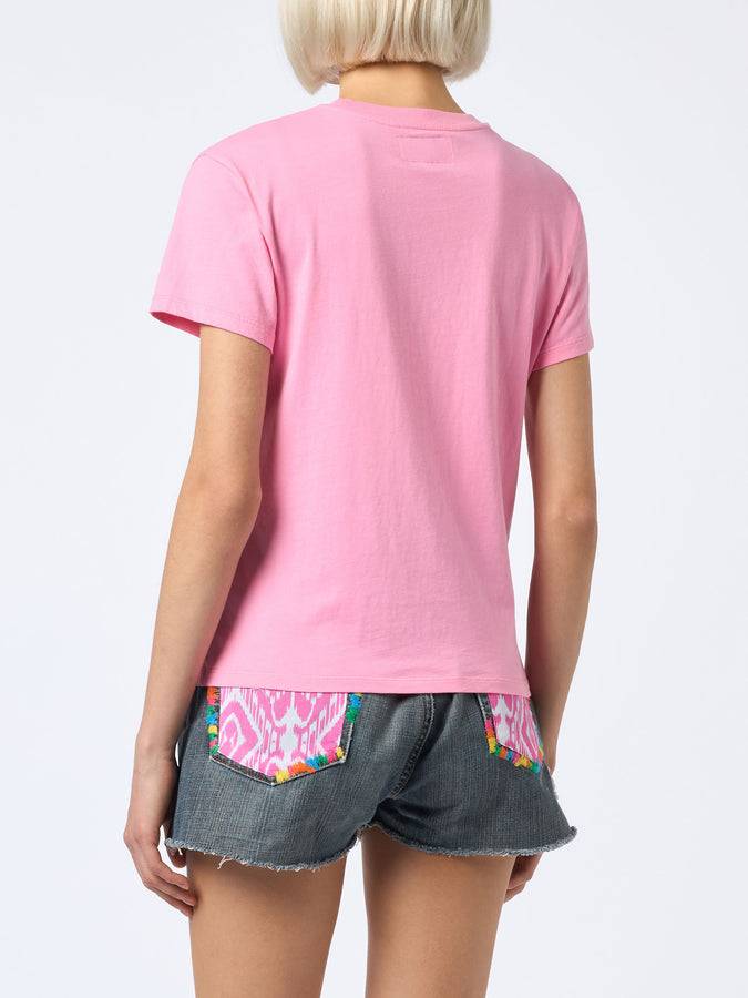 Mc2 Saint Barth T-shirt da donna girocollo Emilie in jersey di cotone con stampa Saint Barth Beach Club Black Friday Prezzi