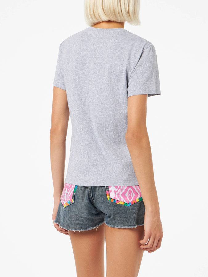 Mc2 Saint Barth T-shirt da donna girocollo Emilie in jersey di cotone con ricamo La Vedo Grigia Italia