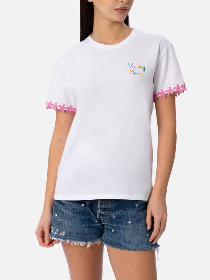 Mc2 Saint Barth T-shirt da donna girocollo Emilie in jersey di cotone con ricamo Vacay Mood Qualità