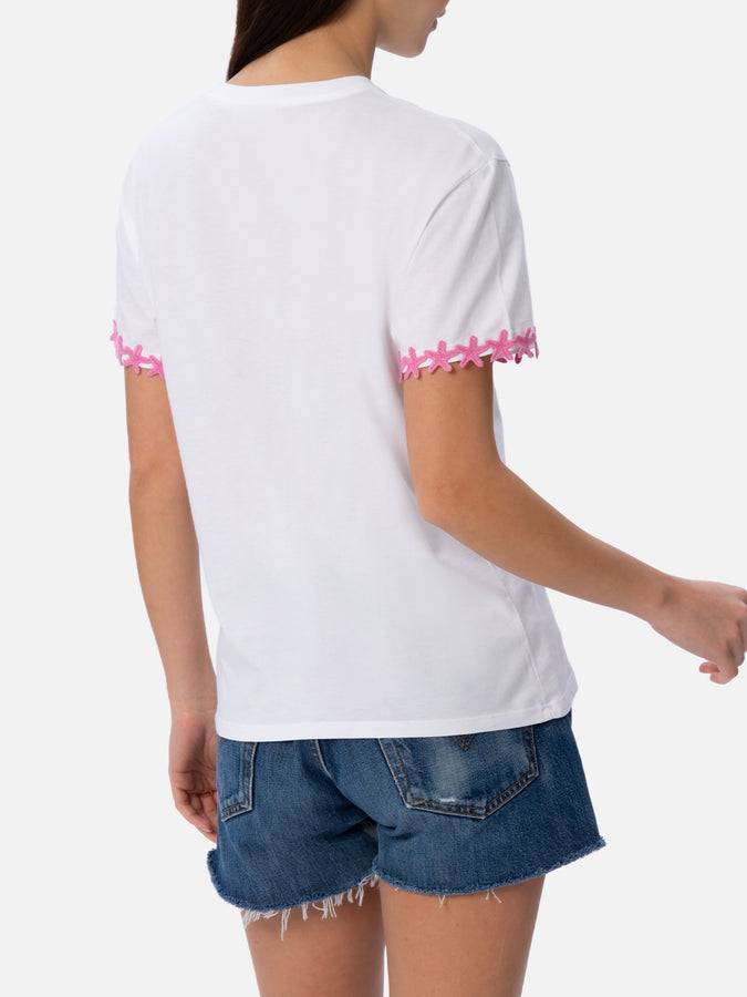 Mc2 Saint Barth T-shirt da donna girocollo Emilie in jersey di cotone con ricamo Vacay Mood Qualità