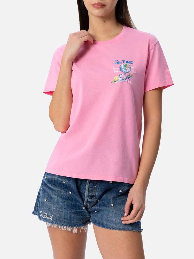 Mc2 Saint Barth T-shirt da donna girocollo Emilie in jersey di cotone con ricamo Gin Tonic Vendita