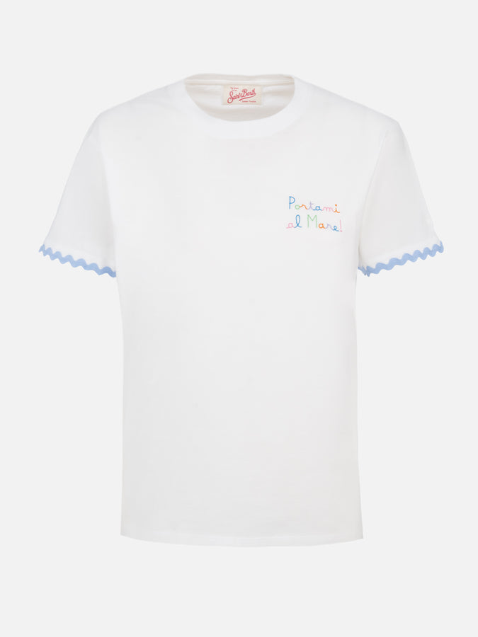 Mc2 Saint Barth T-shirt da donna girocollo Emilie in jersey di cotone con ricamo Portami al Mare Promozione