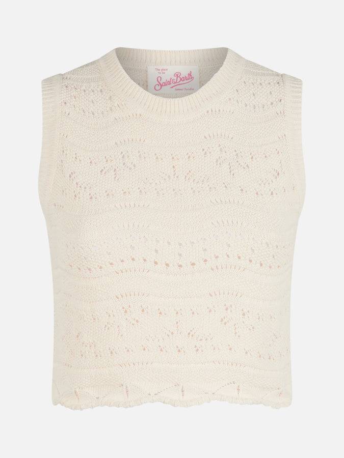 Mc2 Saint Barth Woman sleeveless cotton knit top Peach Spedizione Gratuita