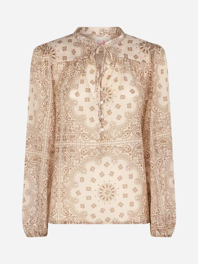 Mc2 Saint Barth Woman silk voile blouse Harper with bandanna print Soddisfazione Garantita