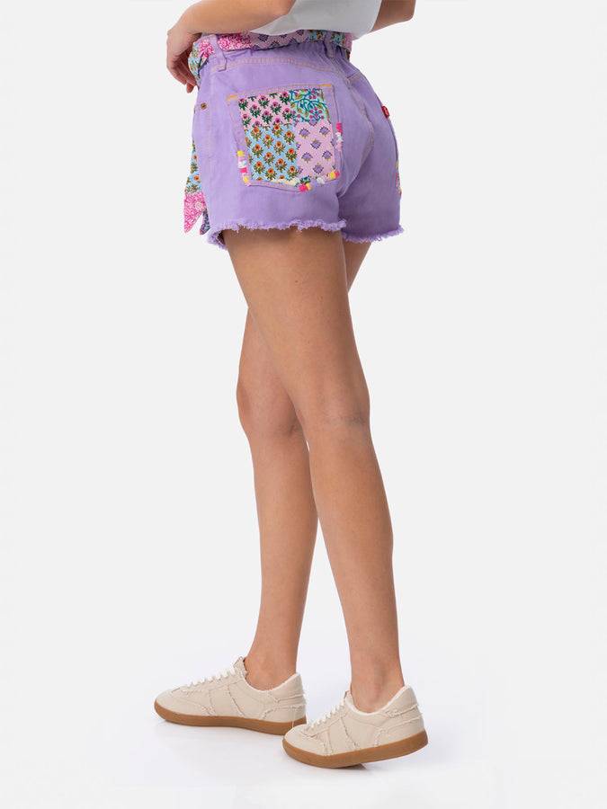 Mc2 Saint Barth Pantaloncini da donna in denim riciclatoo con toppe Nuova