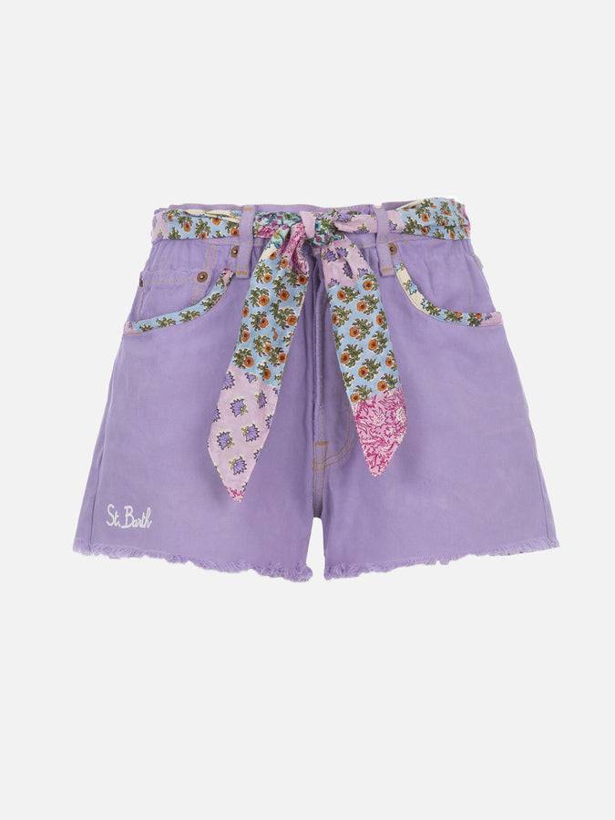 Mc2 Saint Barth Pantaloncini da donna in denim riciclatoo con toppe Nuova