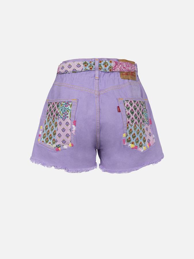 Mc2 Saint Barth Pantaloncini da donna in denim riciclatoo con toppe Nuova