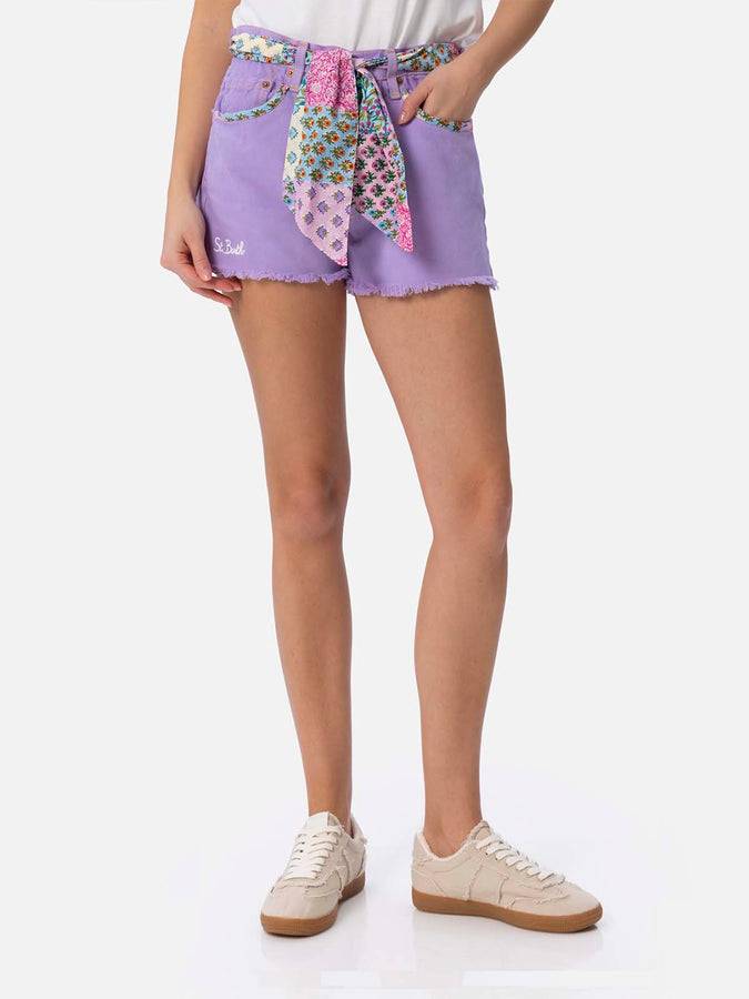 Mc2 Saint Barth Pantaloncini da donna in denim riciclatoo con toppe