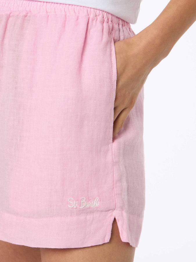 Mc2 Saint Barth Woman pink linen pull up shorts Vendite stagionali