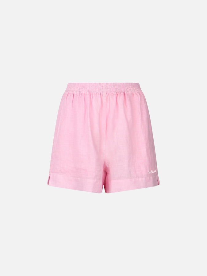 Mc2 Saint Barth Woman pink linen pull up shorts Vendite stagionali