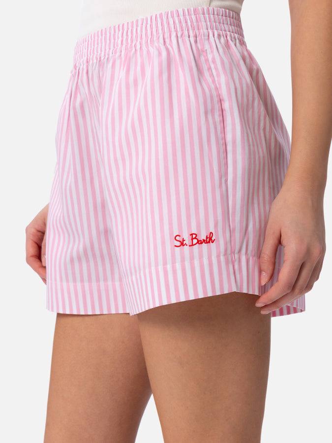 Mc2 Saint Barth Pantaloncini da donna pull up in cotone rigato Meave Black Friday