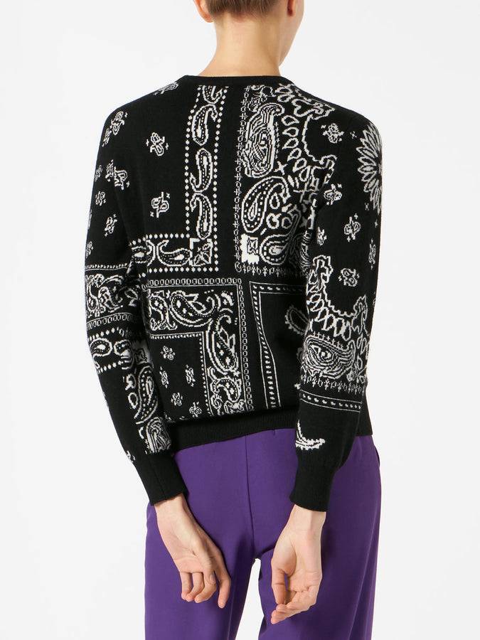 Mc2 Saint Barth Maglia da donna in misto cashmere nero fantasia bandana Prezzo Ridotto