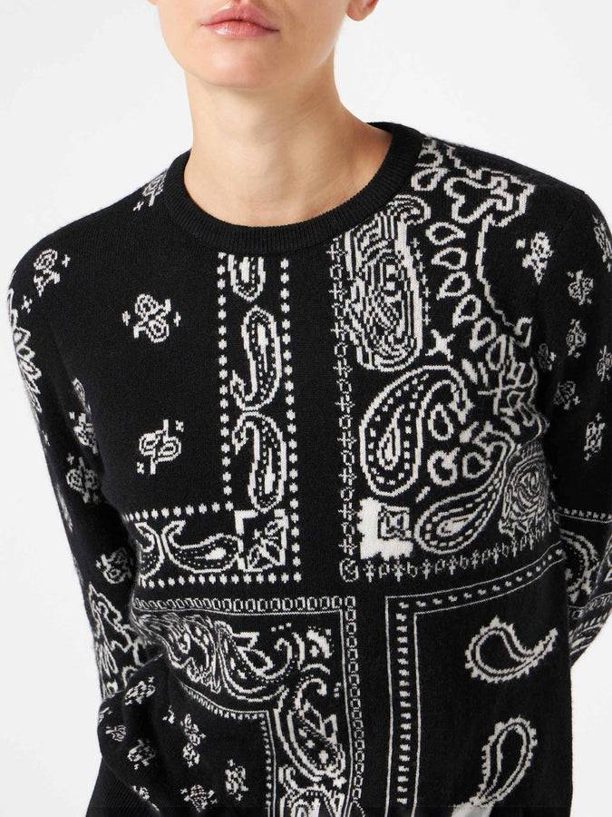 Mc2 Saint Barth Maglia da donna in misto cashmere nero fantasia bandana Prezzo Ridotto