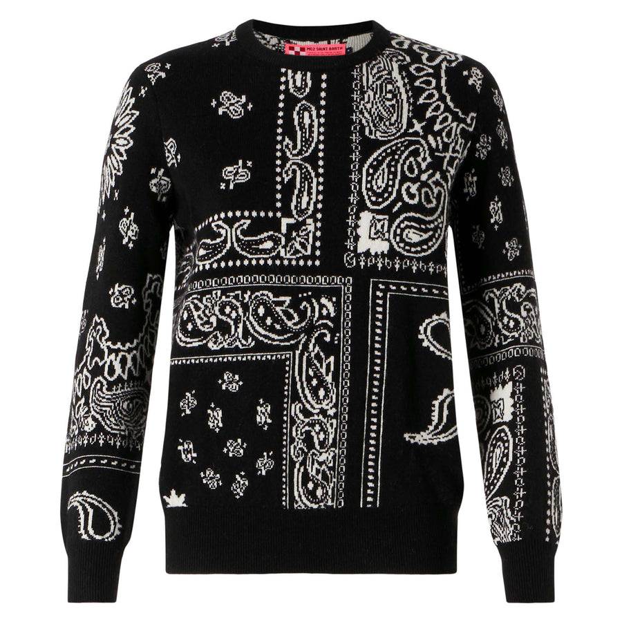 Mc2 Saint Barth Maglia da donna in misto cashmere nero fantasia bandana Prezzo Ridotto