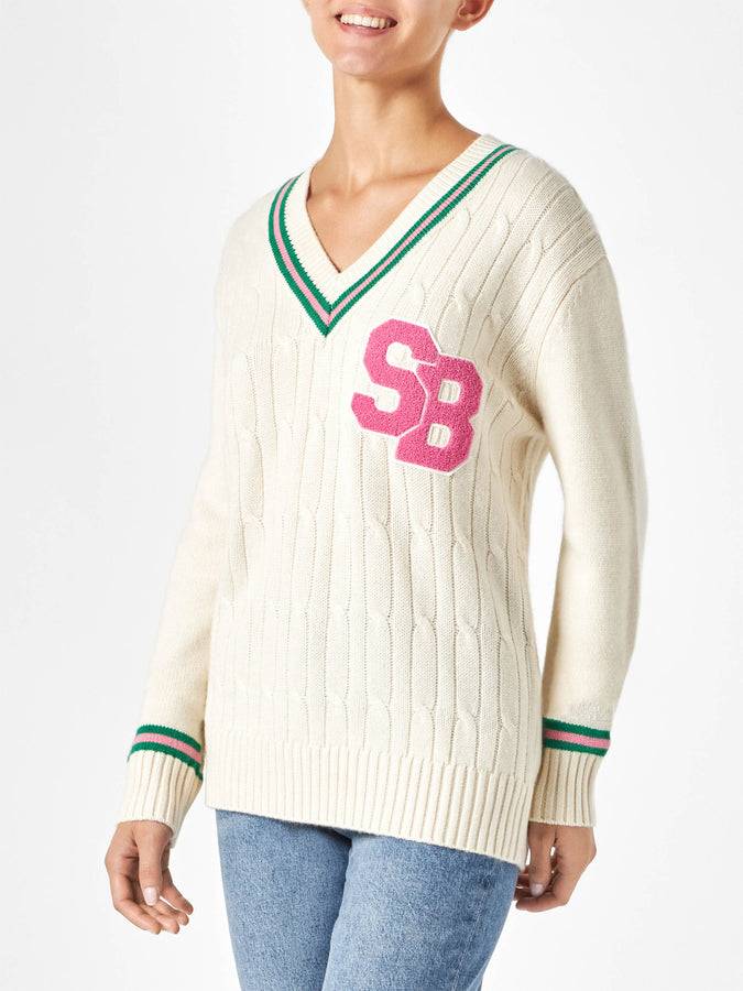 Mc2 Saint Barth Maglia da donna scollo a v intrecciata con patch Novità