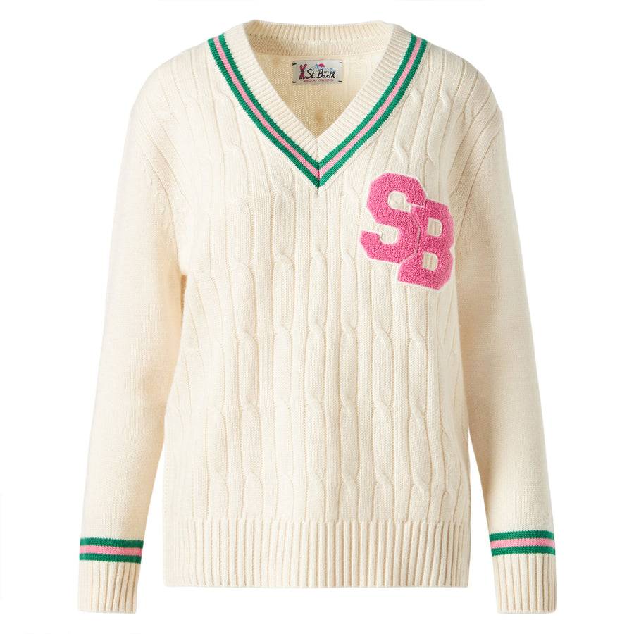 Mc2 Saint Barth Maglia da donna scollo a v intrecciata con patch Novità