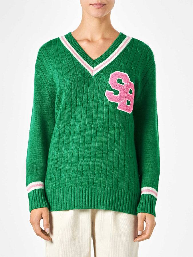 Mc2 Saint Barth Maglia da donna scollo a v intrecciata con patch