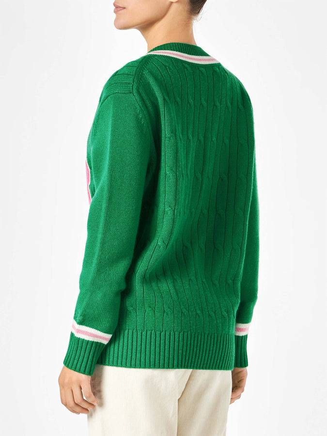 Mc2 Saint Barth Maglia da donna scollo a v intrecciata con patch Presa