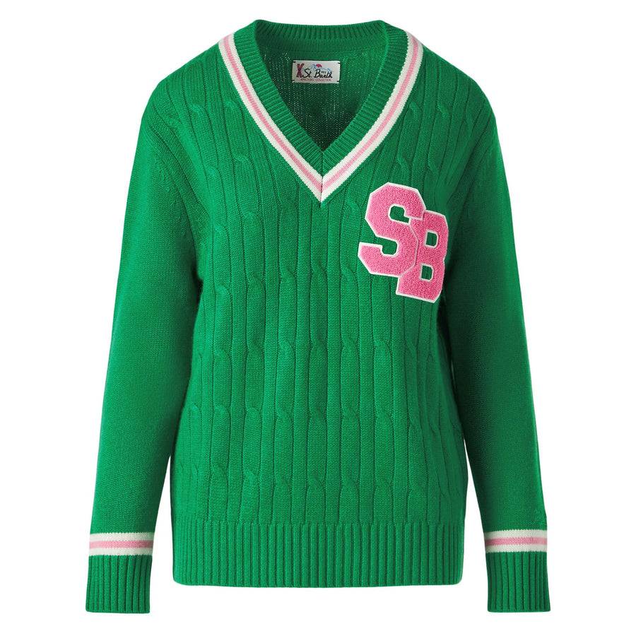 Mc2 Saint Barth Maglia da donna scollo a v intrecciata con patch Presa