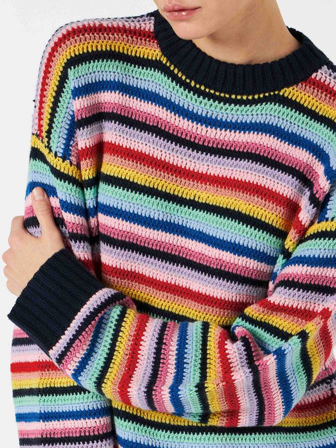 Mc2 Saint Barth Maglia da donna all'uncinetto a righe multicolore Offerte