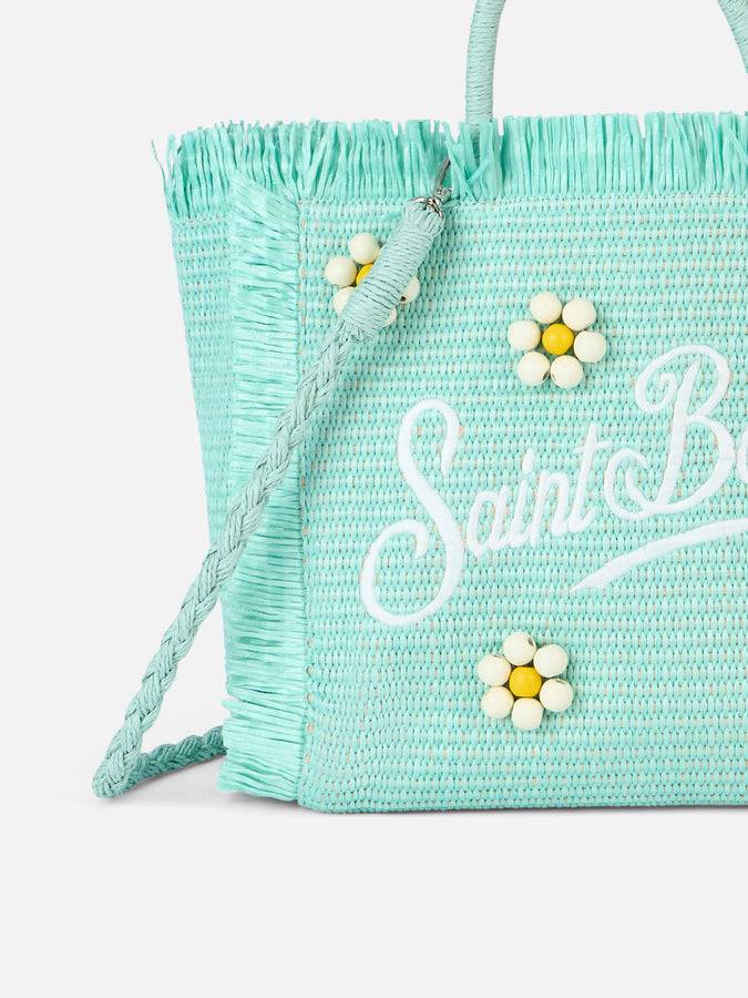 Mc2 Saint Barth Water green Colette Straw handbag with flower wood beads embellishment Negozio