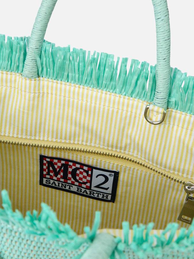 Mc2 Saint Barth Water green Colette Straw handbag with flower wood beads embellishment Negozio