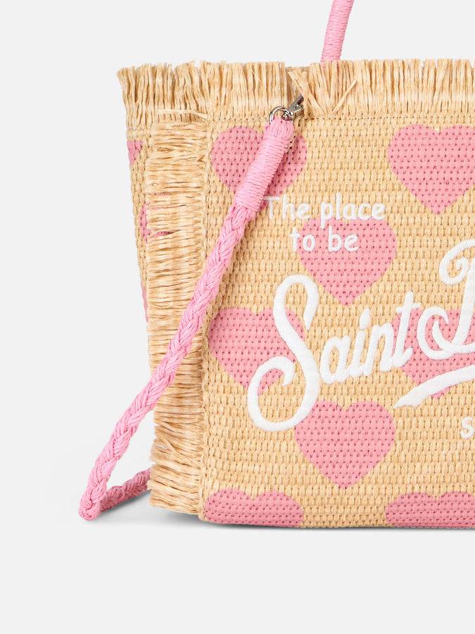 Mc2 Saint Barth Natural beige Colette Raffia handbag with hearts embroidery In Saldo
