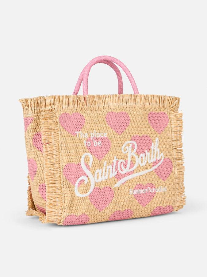 Mc2 Saint Barth Natural beige Colette Raffia handbag with hearts embroidery In Saldo