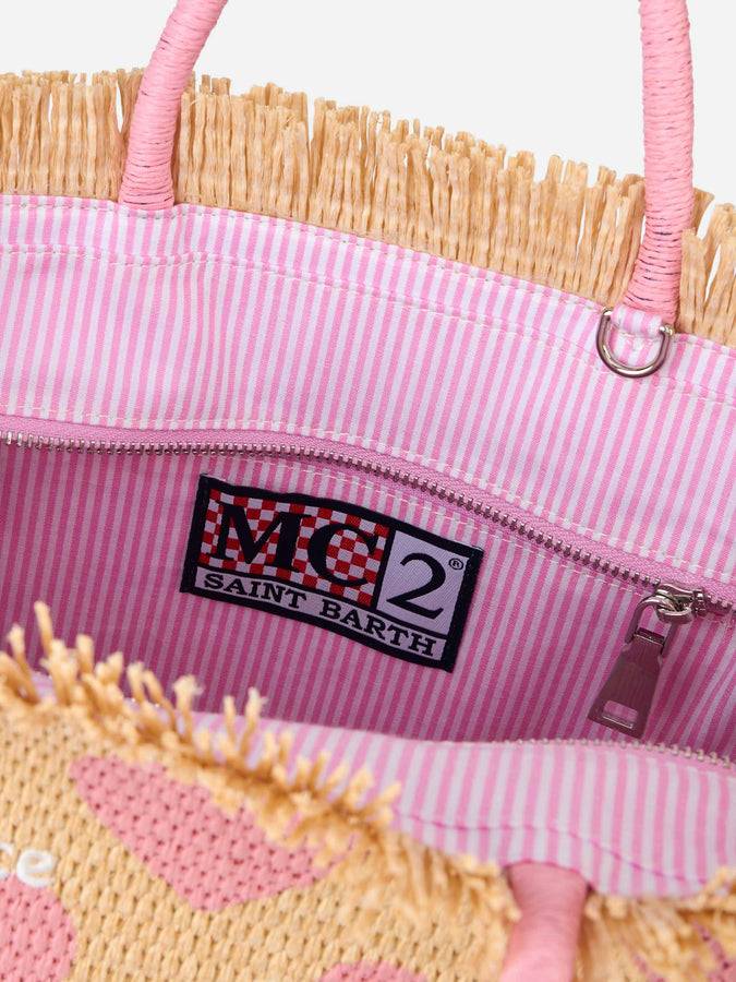 Mc2 Saint Barth Natural beige Colette Raffia handbag with hearts embroidery In Saldo