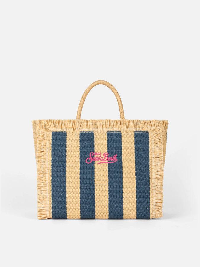 Mc2 Saint Barth Colette Straw handbag with navy blue striped print Moda