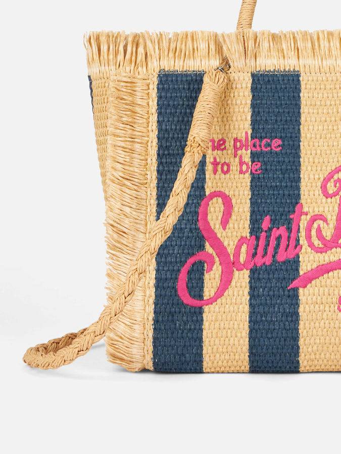 Mc2 Saint Barth Colette Straw handbag with navy blue striped print Moda
