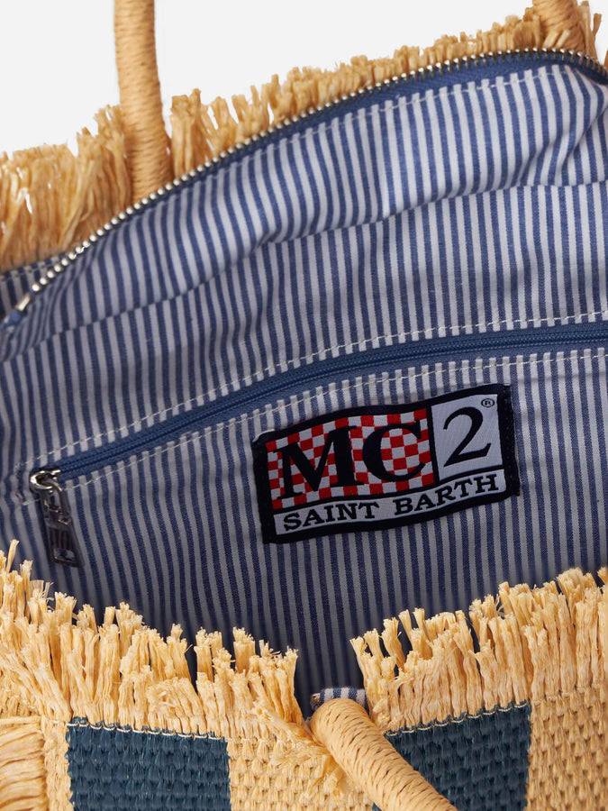 Mc2 Saint Barth Colette Straw handbag with navy blue striped print Moda