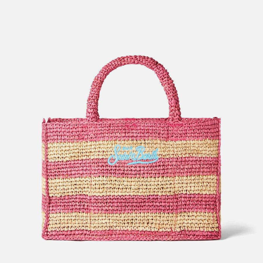 Mc2 Saint Barth Borsa Colette in rafia a righe bianche e rosa Flash Sale
