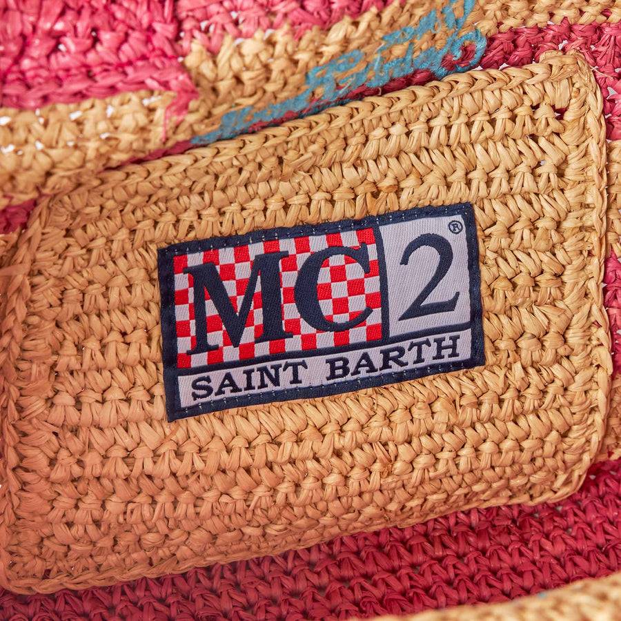 Mc2 Saint Barth Borsa Colette in rafia a righe bianche e rosa Flash Sale