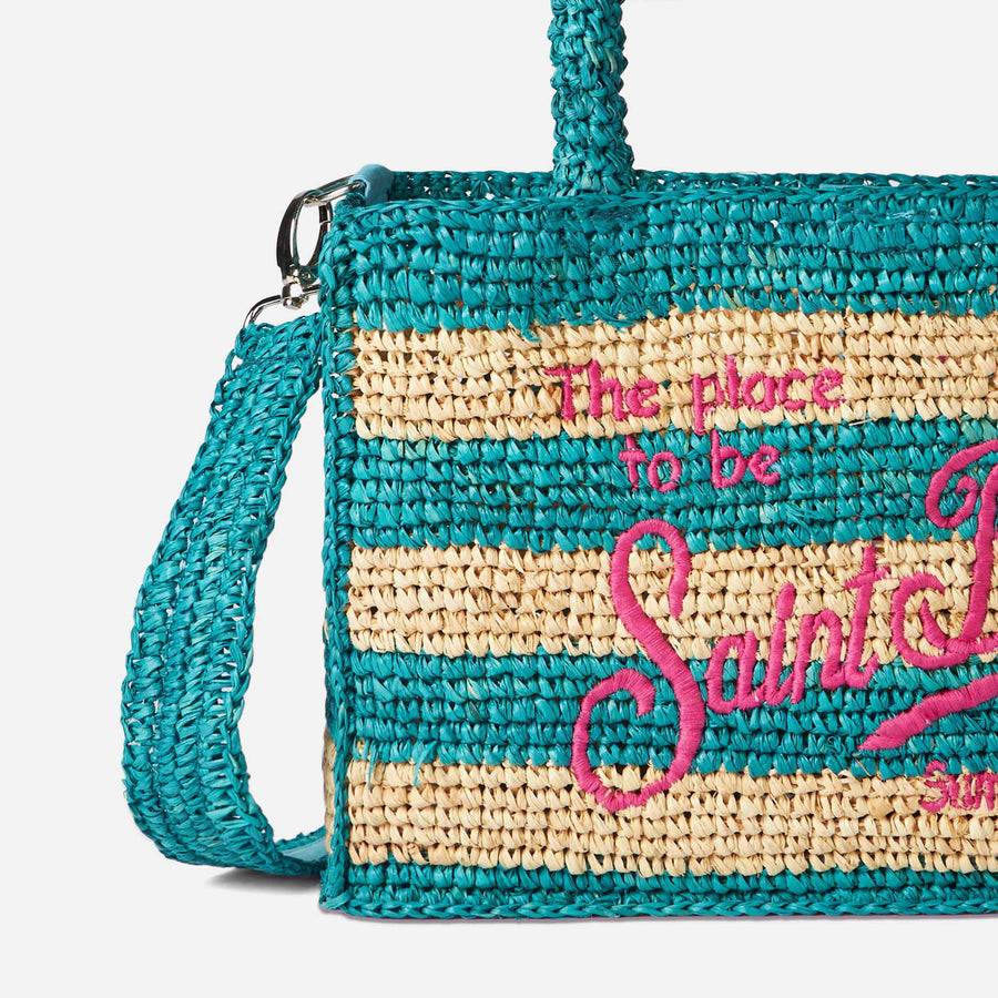 Mc2 Saint Barth Borsa Colette in rafia a righe bianche e bluette Fornitura limitata