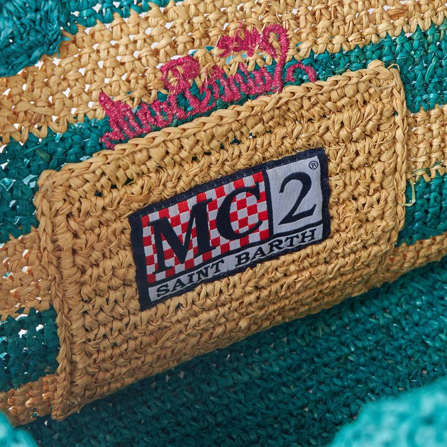 Mc2 Saint Barth Borsa Colette in rafia a righe bianche e bluette Fornitura limitata