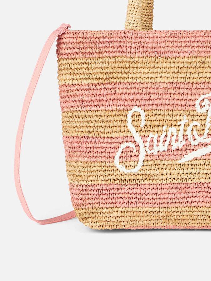 Mc2 Saint Barth Borsa midi Beach in rafia a righe rosa con pochette in cotone Offerta esclusiva