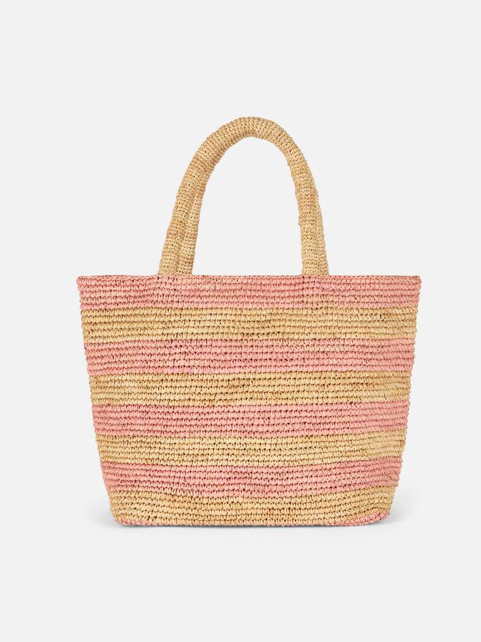 Mc2 Saint Barth Borsa midi Beach in rafia a righe rosa con pochette in cotone Offerta esclusiva
