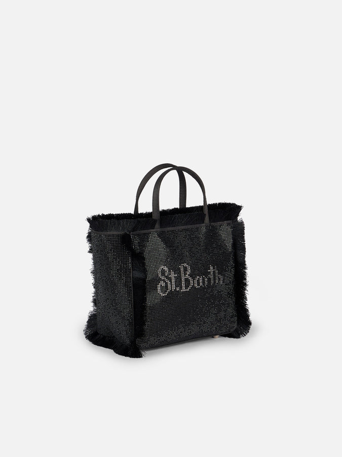 Mc2 Saint Barth Borsa Mini Vanity con frange e strass neri Vendite stagionali