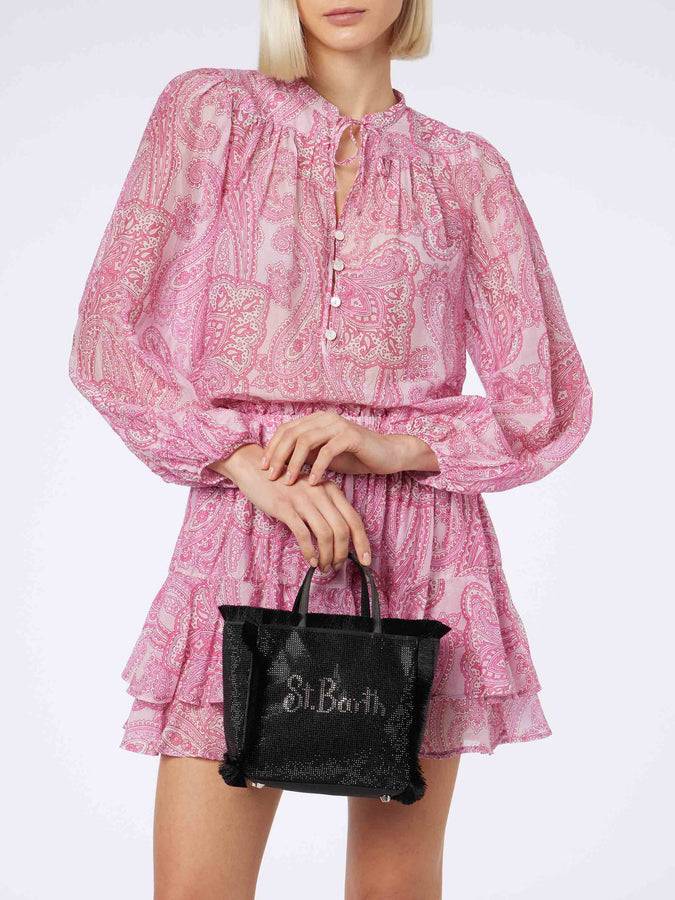 Mc2 Saint Barth Borsa Mini Vanity con frange e strass neri Vendite stagionali